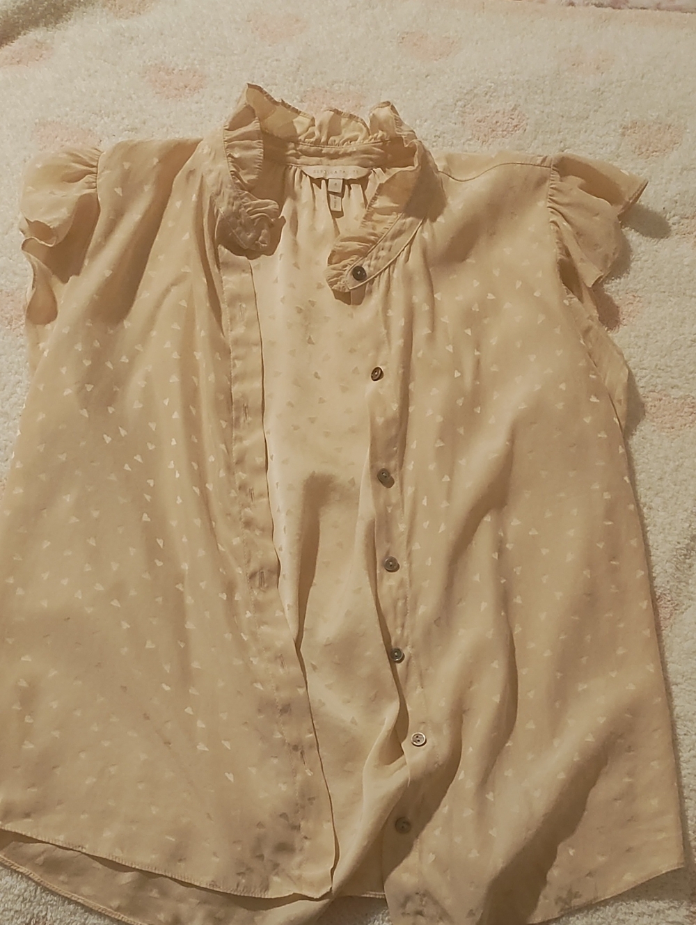 Rebecca Taylor Cream Ruffle Neck Cap-Sleeve Blouse